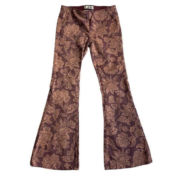 Free People Pants - Free People We The Free Maroon/Peach Paisley Print, Low Cut, Flare Jeans NWT- 26